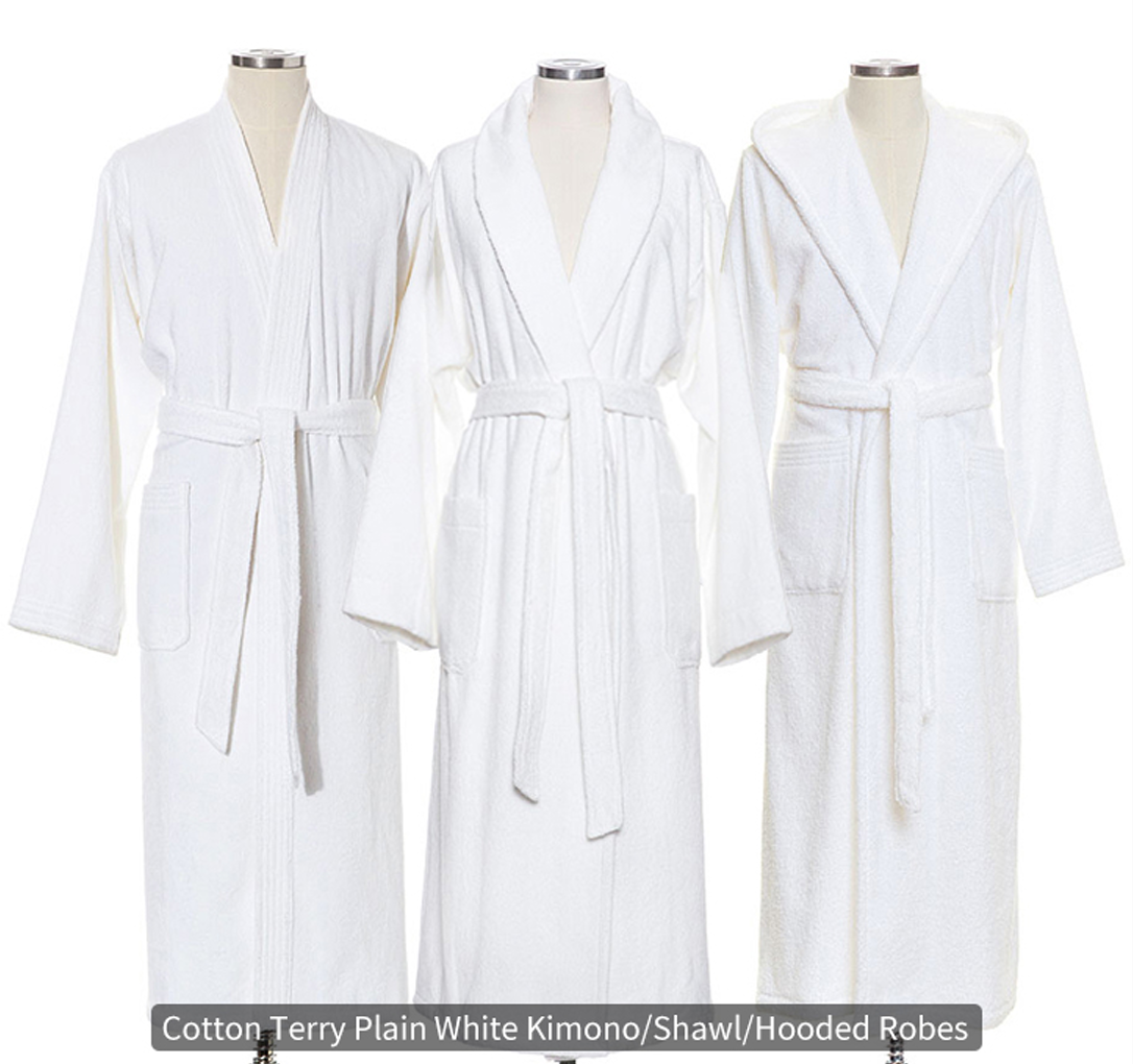 Wholesale 100% Cotton Kimono / Shawl / Hooded Bathrobe for Hotels /Resorts/Villas/Spas