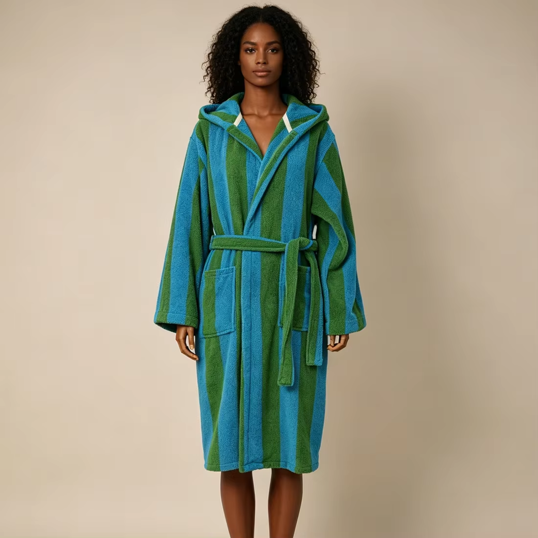 Custom Luxury 100% Cotton Soft Color Woven Stripe Bath Robe Hooded Bathrobe for Men Women Robe