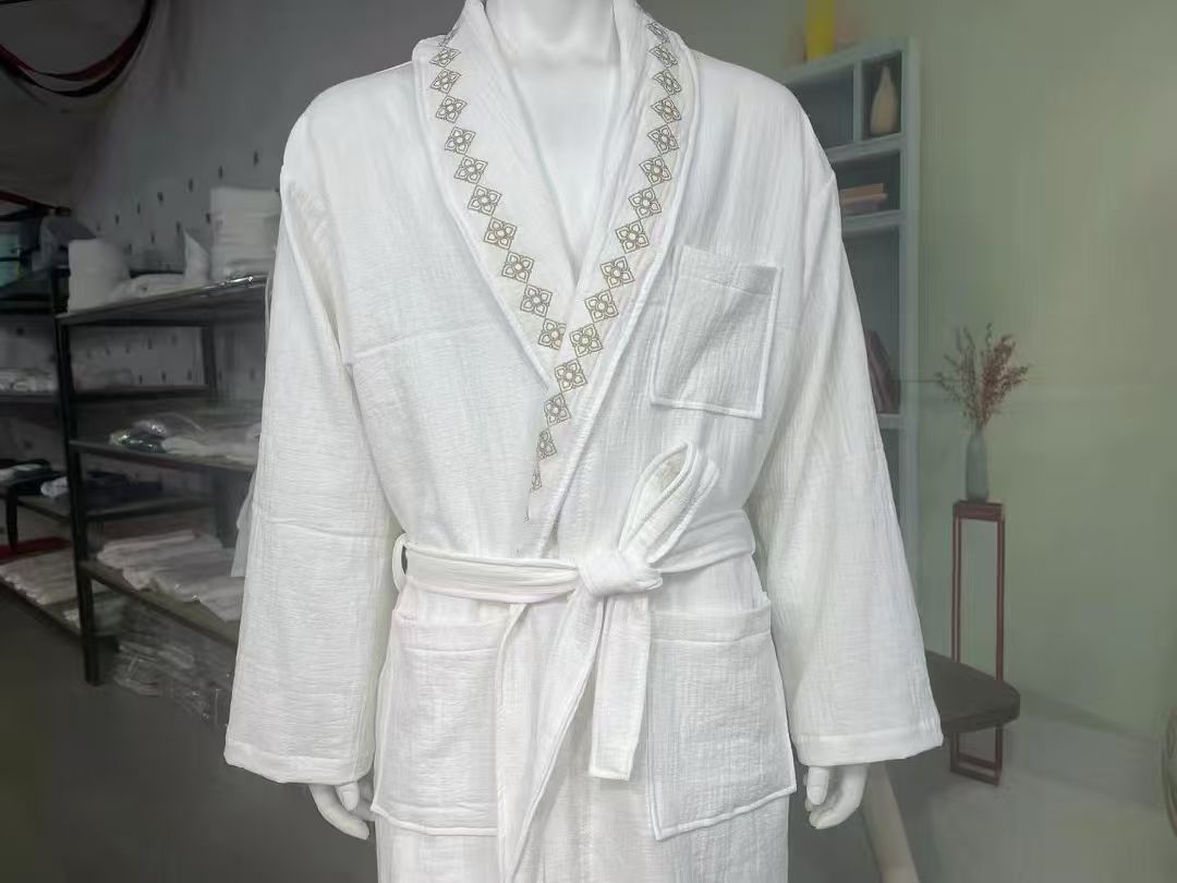 Personalized 100% Cotton Gauze 4 layers Shawl Collor Robes for Women & Men