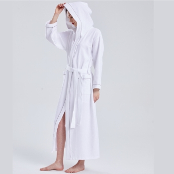 Lightweight Full-Length Robes Cotton Blended Waffle Hooded Bathrobe Unisex