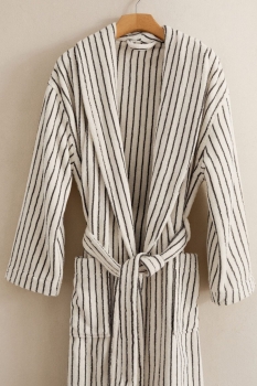 Luxury 100% Cotton Yarn-Dyed Striped Bathrobe - Soft Breathable Men's Housecoat