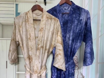 Chinese Traditional Tie-dye Print 100% Cotton Bathrobe Dressing SPA Gown