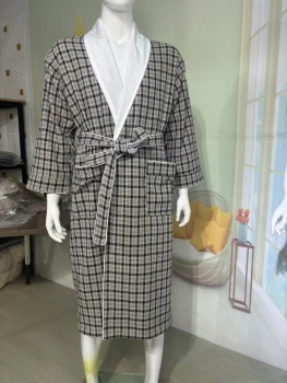 Men's Loungewear Plaid Design Double Layer Thick Bathrobe For Winter