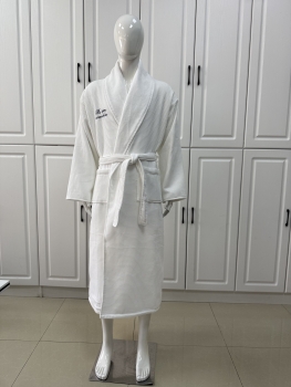 Customized Embroidery Logo Waffle Lined Cotton Velour Double Layer Bathrobes