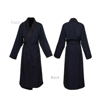 Luxury Double Layer Bathrobe Microfiber  with Soft Fleece Lining Custom Logo Unisex Spa Robe Black