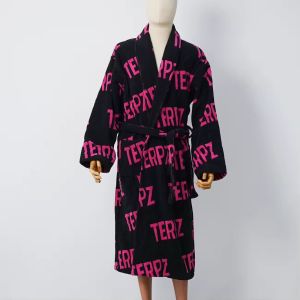 High Quality 100% Cotton Terry Loop Bathrobe Wave Point Yarn Dyed Jacquard Bathrobe 