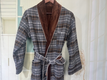 Double Layer Woolen Plaid With Plush Flannel Thick Robe Unisex