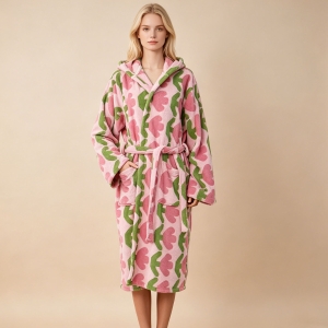 Tulip Series Hooded Bathrobe New Styles Water Absorbing 100% Cotton Yarn Dye Jacquard Design Robes Women's Pajamas Set