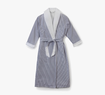 Classic Seersucker Striped Double Layer Microfiber Bath Robe Unisex