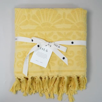 Luxe 100% Cotton Embossed Jacquard Weave Logo Beach Towel with Fringe 