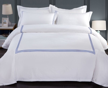 Luxury 100% Egyptian Cotton 300TC Sateen Plain White Embroidered Bedding Set 