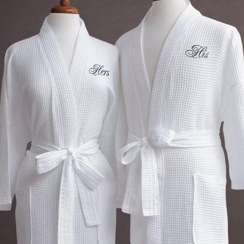 Wholesale Cotton Dressing Gown Lightweight Waffle Weave Spa Kimono Robe Unisex