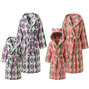 New Tulip Print Plush Women Sleepwear Long Sleeve 100% Cotton Comfortable and Warm Home Wear Bathrobes for Women