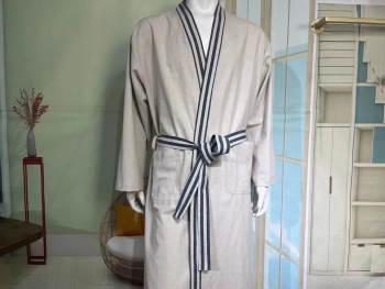 Custom logo Flax Linen Cotton Bath Robe Spa Sauna Bathrobe Kimono Sleepwear