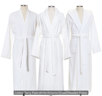 Wholesale 100% Cotton Kimono / Shawl / Hooded Bathrobe for Hotels /Resorts/Villas/Spas